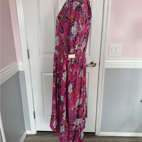 Nurture‎ Westbound Floral Midi Dress Boho Chic Pink Tiered V Neck Size XL rayon - Picture 5 of 14
